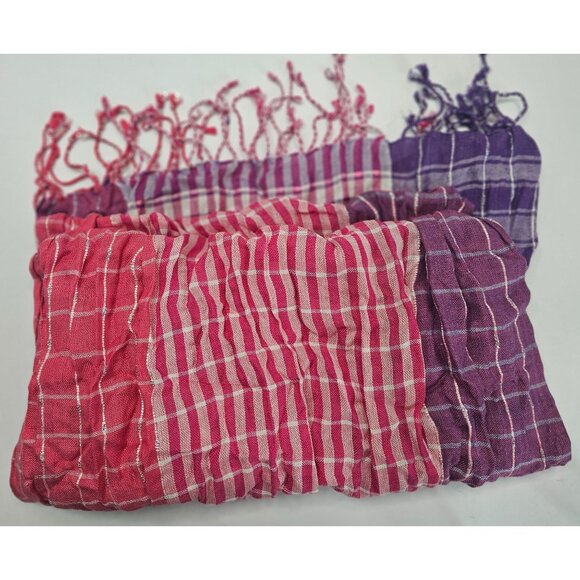 Handwoven Gradient Checkered Scarf With Fringe Pink Purple Lightweight 15x68" - Picture 6 of 6
